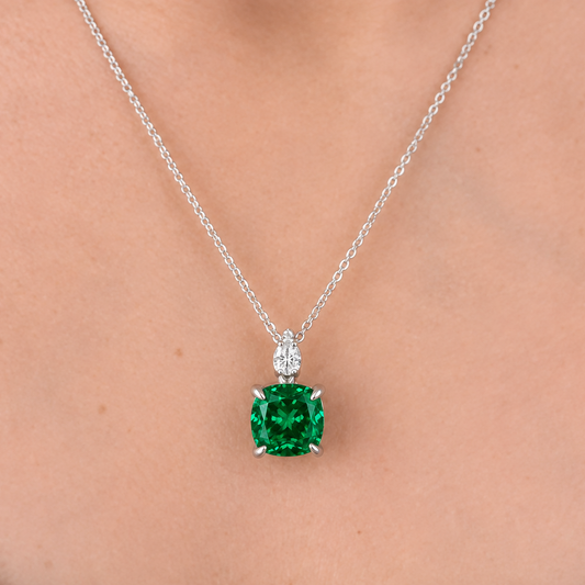 Emerald Ice Crushed Stone Pendant Set | With Chain | Rhodium Plating
