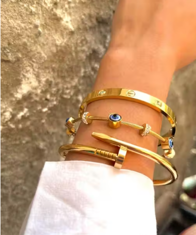 Anti-Tarnish Nail Design Gold Bracelet