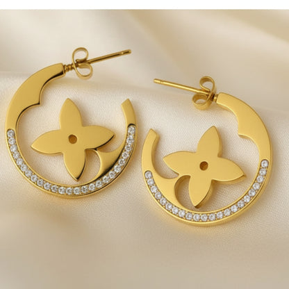 Floral Motif Gold Hoop Earrings
