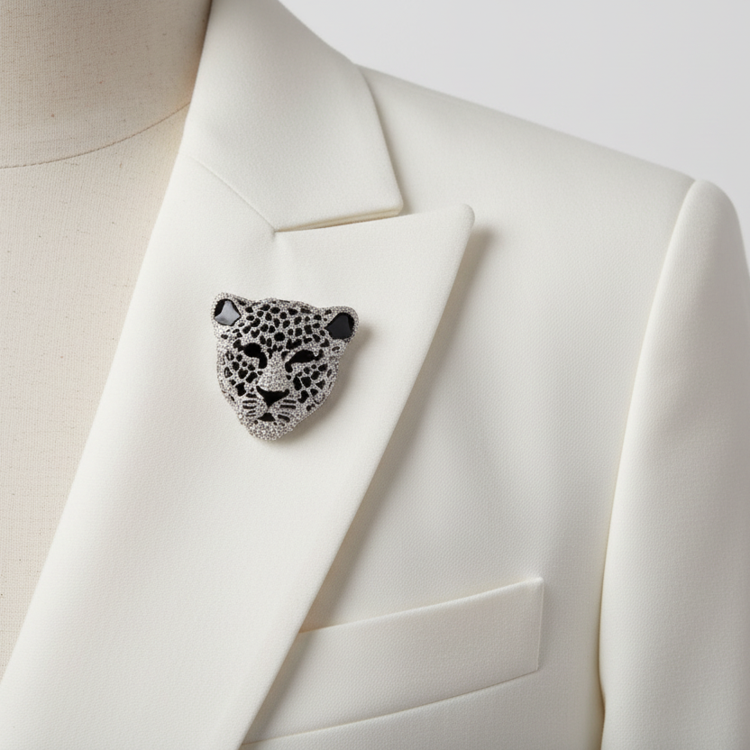 Crystal Leopard Face Brooch