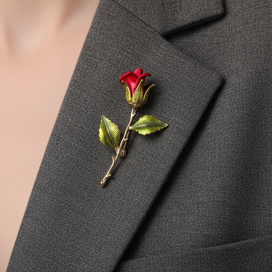 Elegant Red Rose Brooch