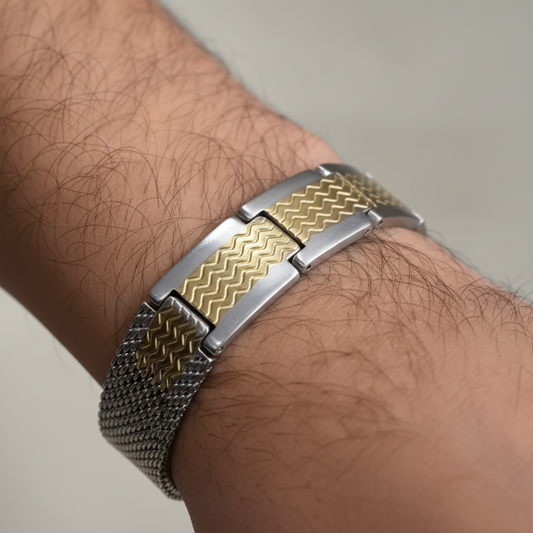 Two-Tone Chevron Mesh Link Men Bracelet