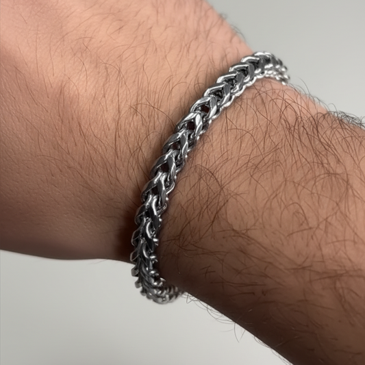 Oxidized Silver Wheat Link Men Bracelet