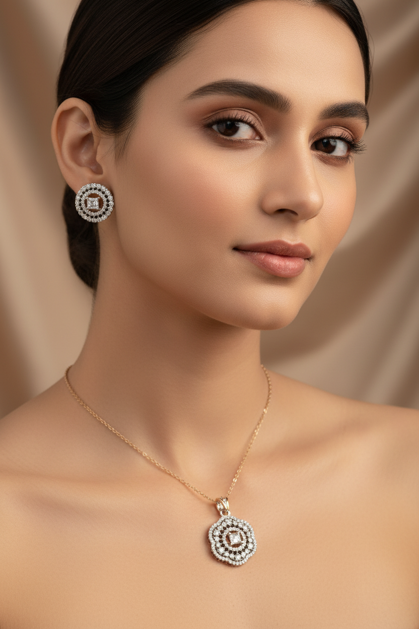 Flower shaped diamond pendent set I With Chain