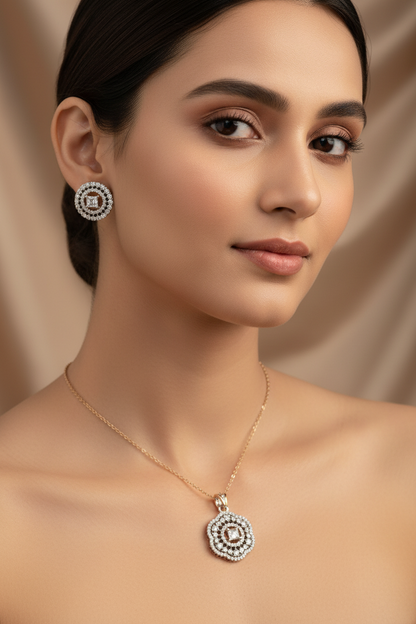 Flower shaped diamond pendent set I With Chain