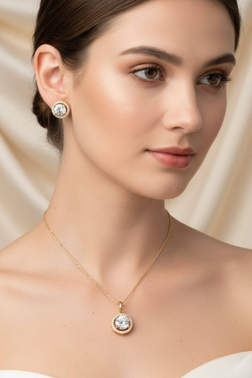 3 Carat Round Cut  Pendant set I With Chain
