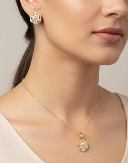 Diamond Flower Pendant set I With Chain