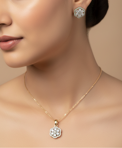 Diamond Flower Pendant set I With Chain