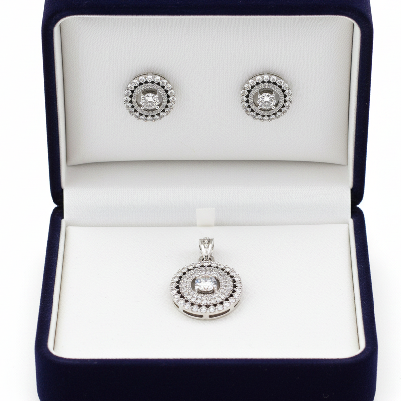 Pave solitaire diamond pendent set I With Chain