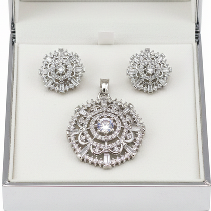 Pave flower  American Diamond Pendant Set I With Chain