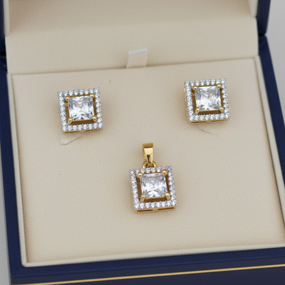 Square Cut  Solitaire Pendant set I With Chain