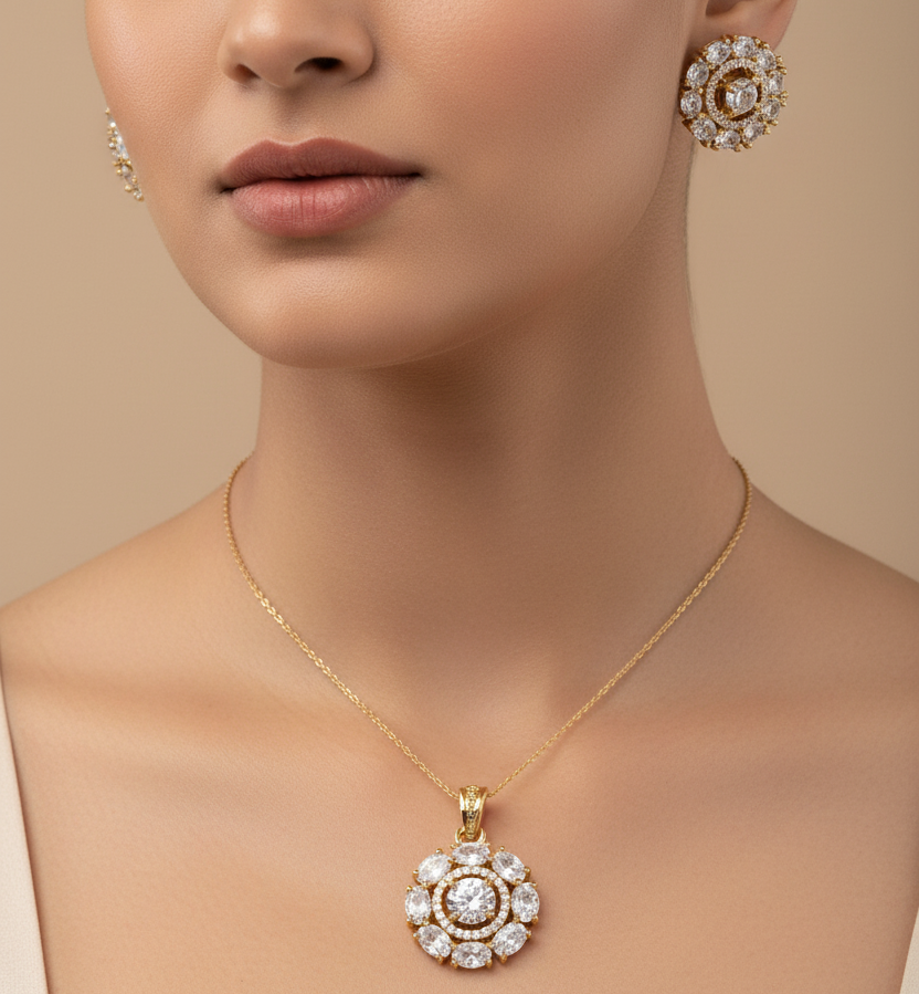 Solitaire flower diamond pendent set I With Chain