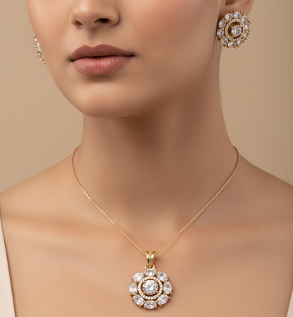 Solitaire flower diamond pendent set I With Chain