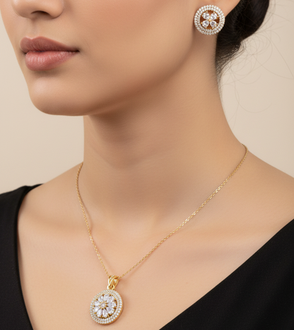 Pave flower diamond pendent set I With Chain