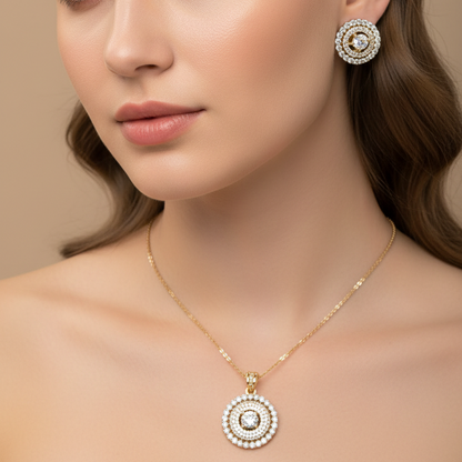 Pave solitaire diamond pendent set I With Chain