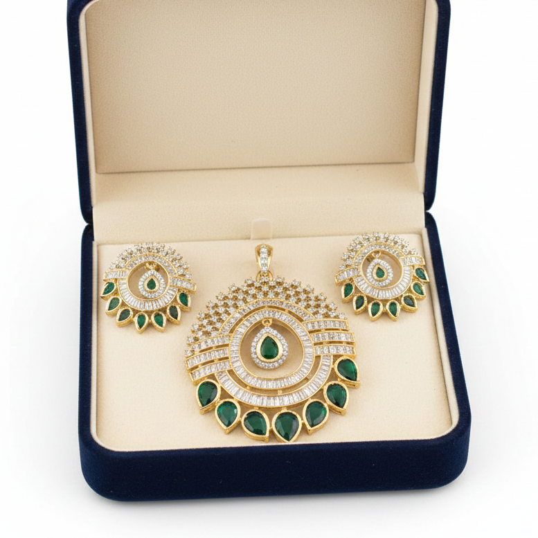 Diamond Emerald pendant set I Without Chain
