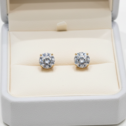 Solitaire Stud Earrings  | Screw Back | 18K Gold Plating I WG
