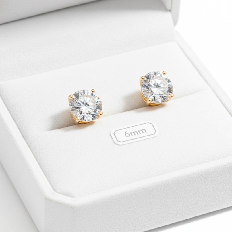 Solitaire Stud Earrings  | Screw Back | 18K Gold Plating I WG