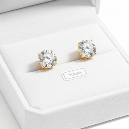 Solitaire Stud Earrings  | Screw Back | 18K Gold Plating I WG