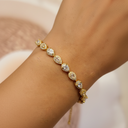 Marquise-cut Diamond Tennis Bracelet Kada | 18K Gold Plating I WG