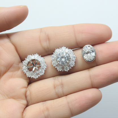 Interchangeable Solitaire CZ Earring – Platinum Finish I WG