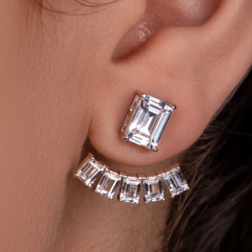 Bageutte Cut CZ Ear Jacket  | Push back | Platinum Plating I WG