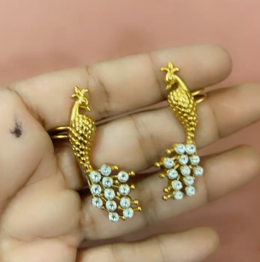 Peacock Golden Ear Cuff Earrings with CZ Stones