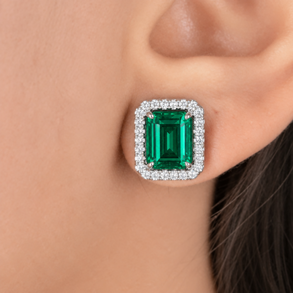The Emerald Glow Diamond Pendant Set | With Chain | Rhodium Plating