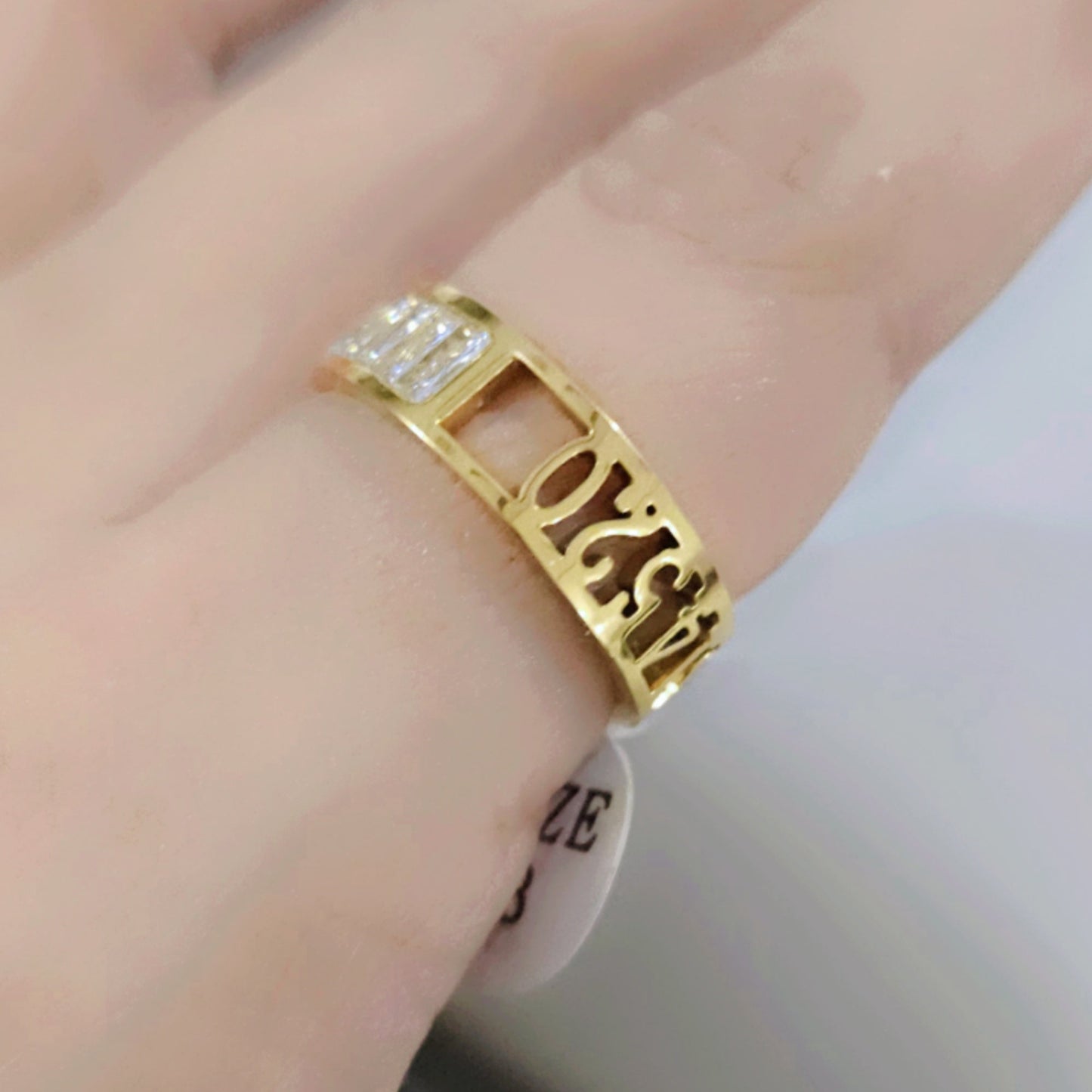 Gold Numeric Engraved Band Ring with Diamond Accents