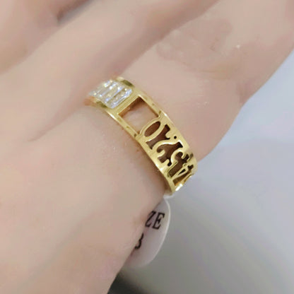 Gold Numeric Engraved Band Ring with Diamond Accents