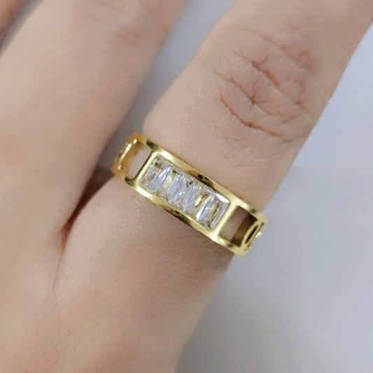 Gold Numeric Engraved Band Ring with Diamond Accents