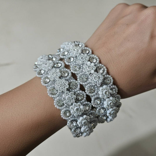 Imperial Blossom Crystal & Pearl Bangle Set