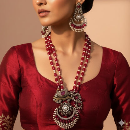 Regal Ruby Pearl Chandelier Set