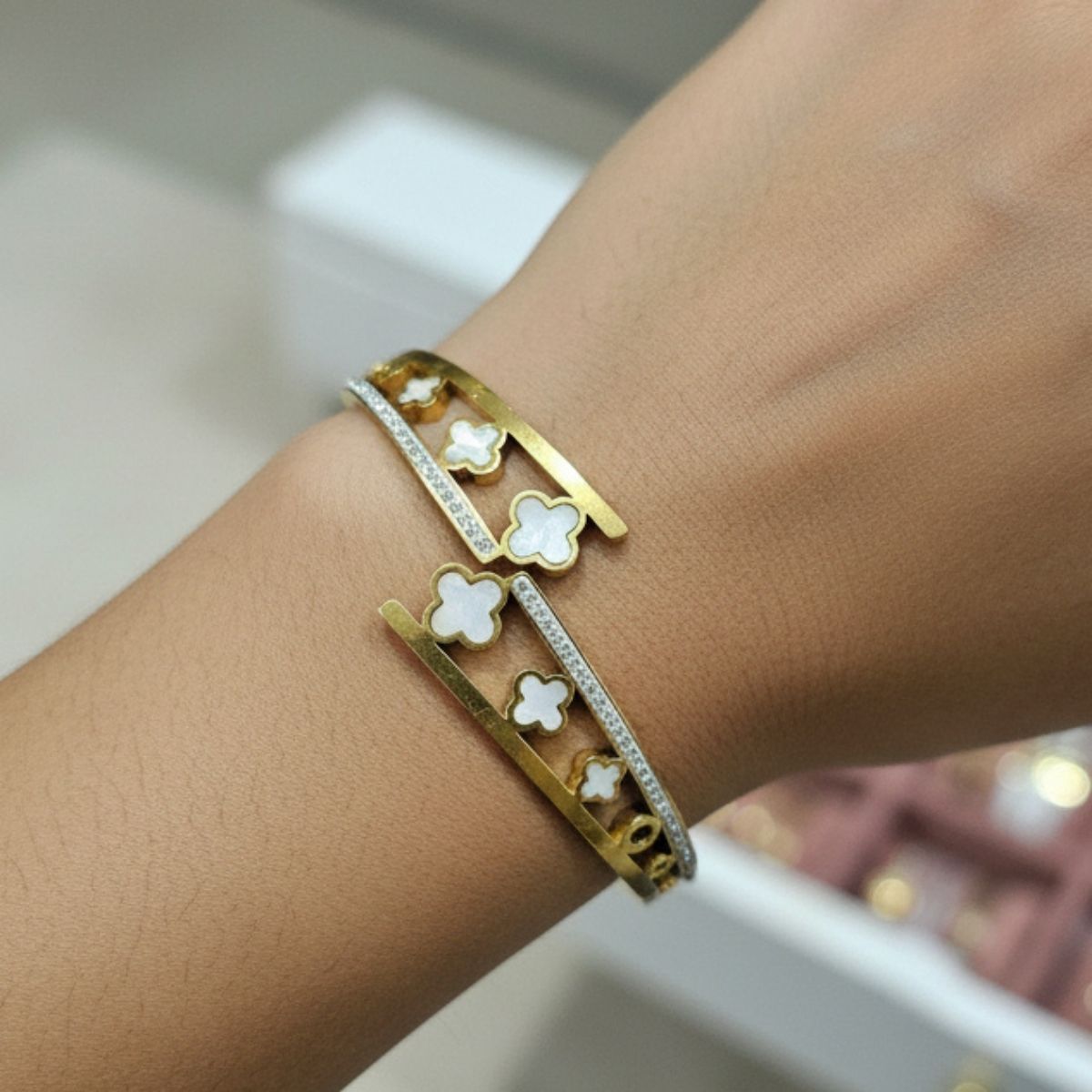 Ethereal Clover Open-Cuff Bangle