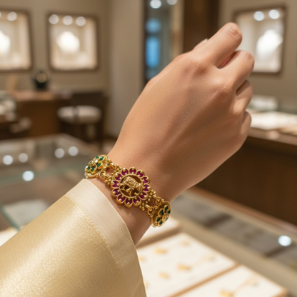 Majestic Elephant Motif Pearl & Kundan bracelet