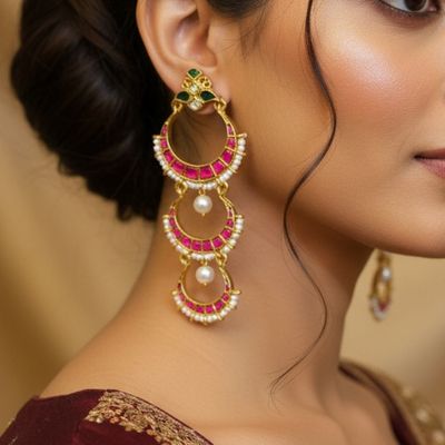 Ruby Meenakari Pearl Drop Earrings
