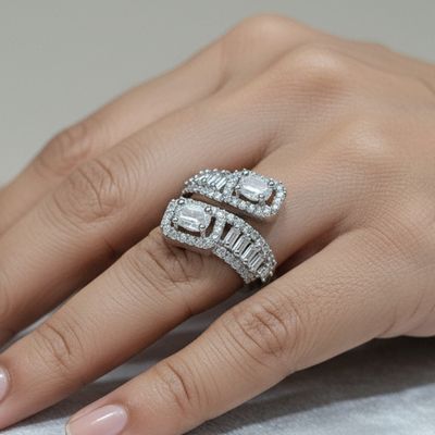 Elegant Baguette & Oval Crystal Open Ring