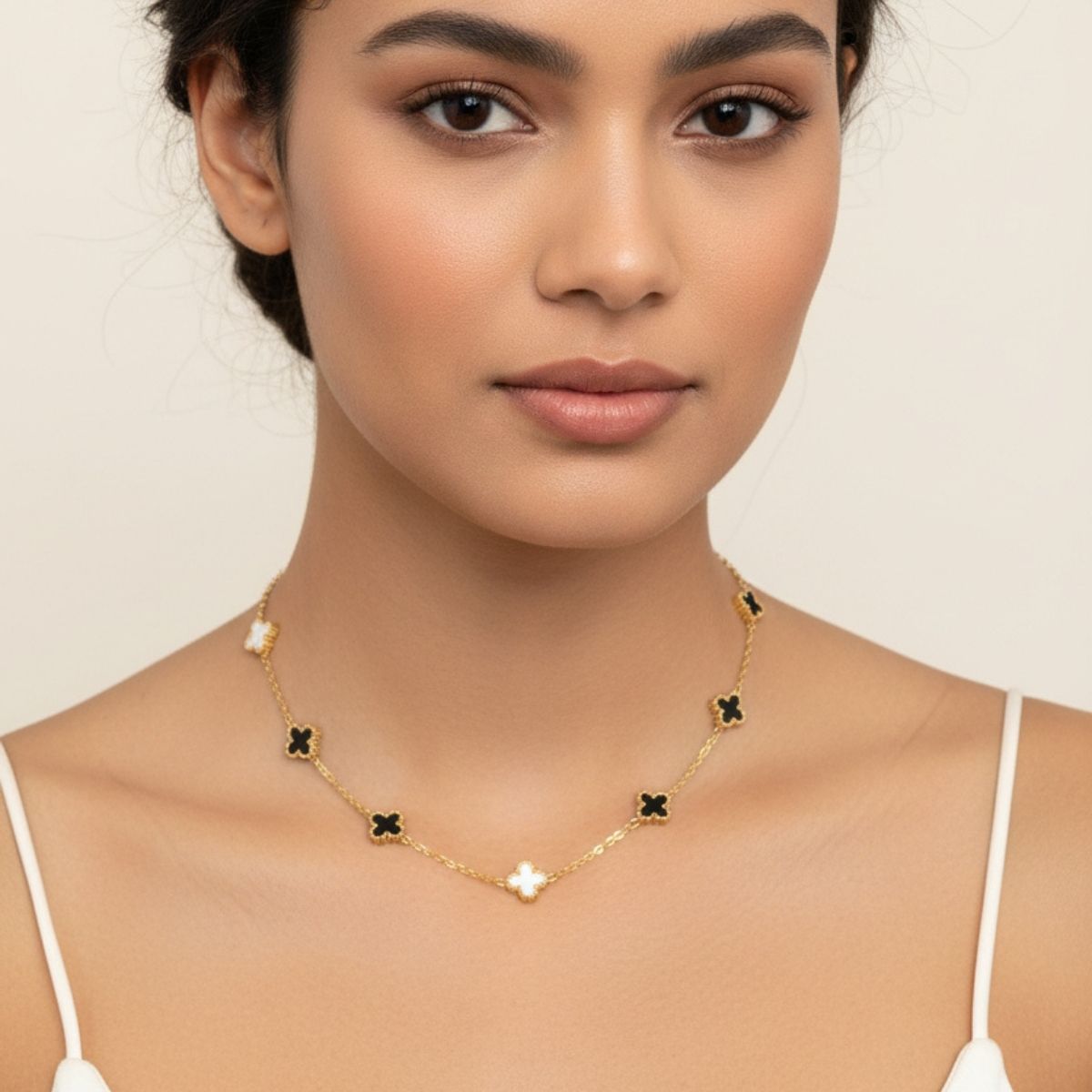 Midnight & Pearl Clover Station Necklace