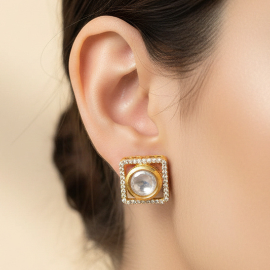 Modern Kundan Square Stud Earrings