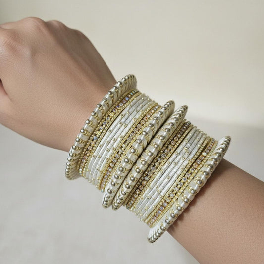 Ivory & Gold Pearl Kundan Bangles Set