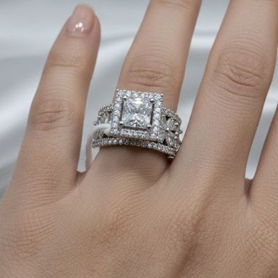 Princess-Cut Halo Crystal Statement Ring