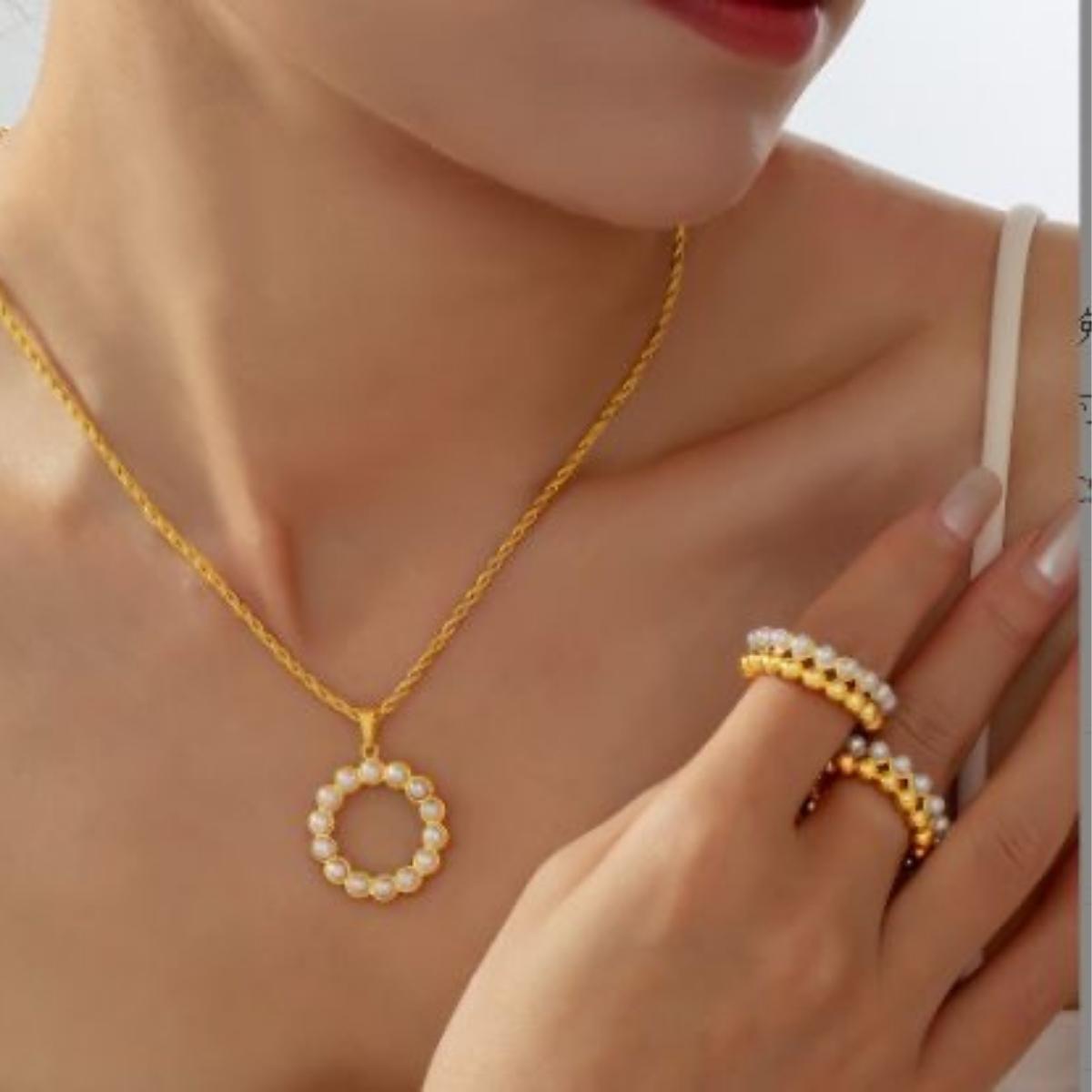 Golden Pearl Circle Ring