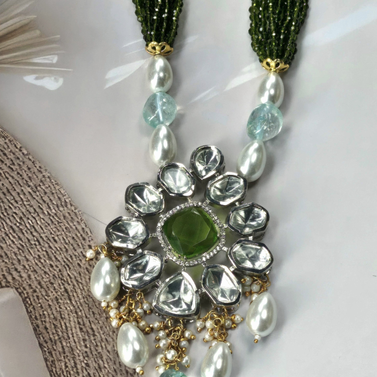 Emerald Majesty Kundan Pearl Necklace Set