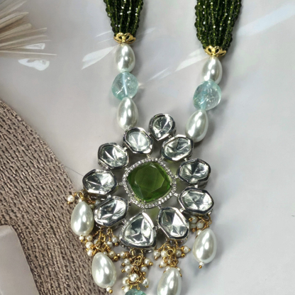 Emerald Majesty Kundan Pearl Necklace Set