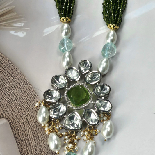Emerald Majesty Kundan Pearl Necklace Set