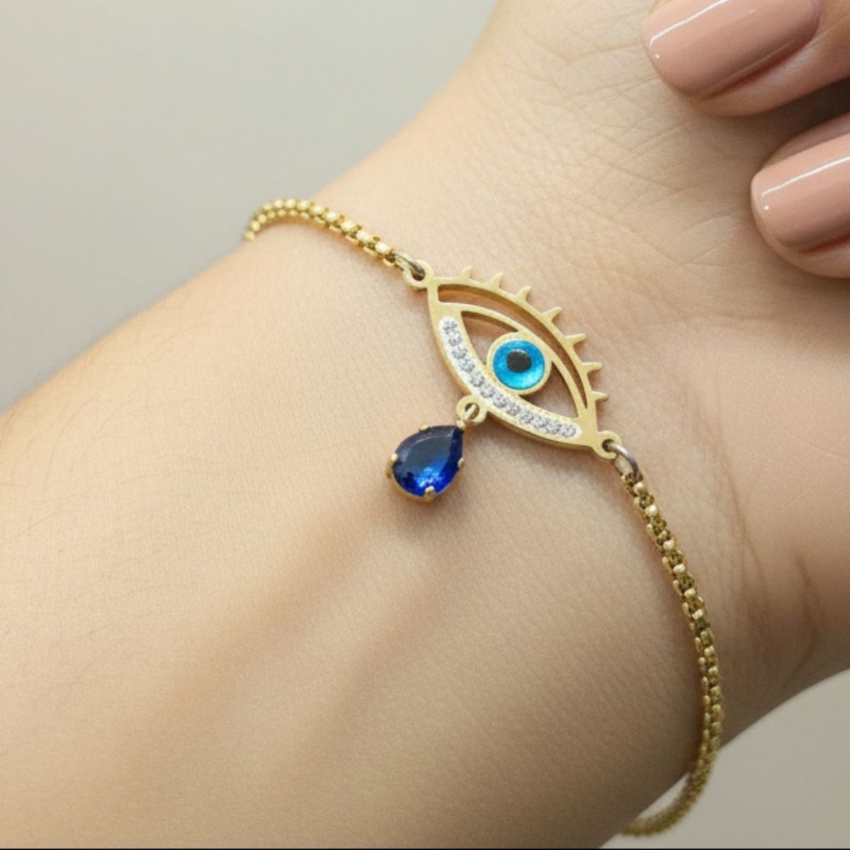 Sapphire Teardrop Evil Eye Charm Bracelet