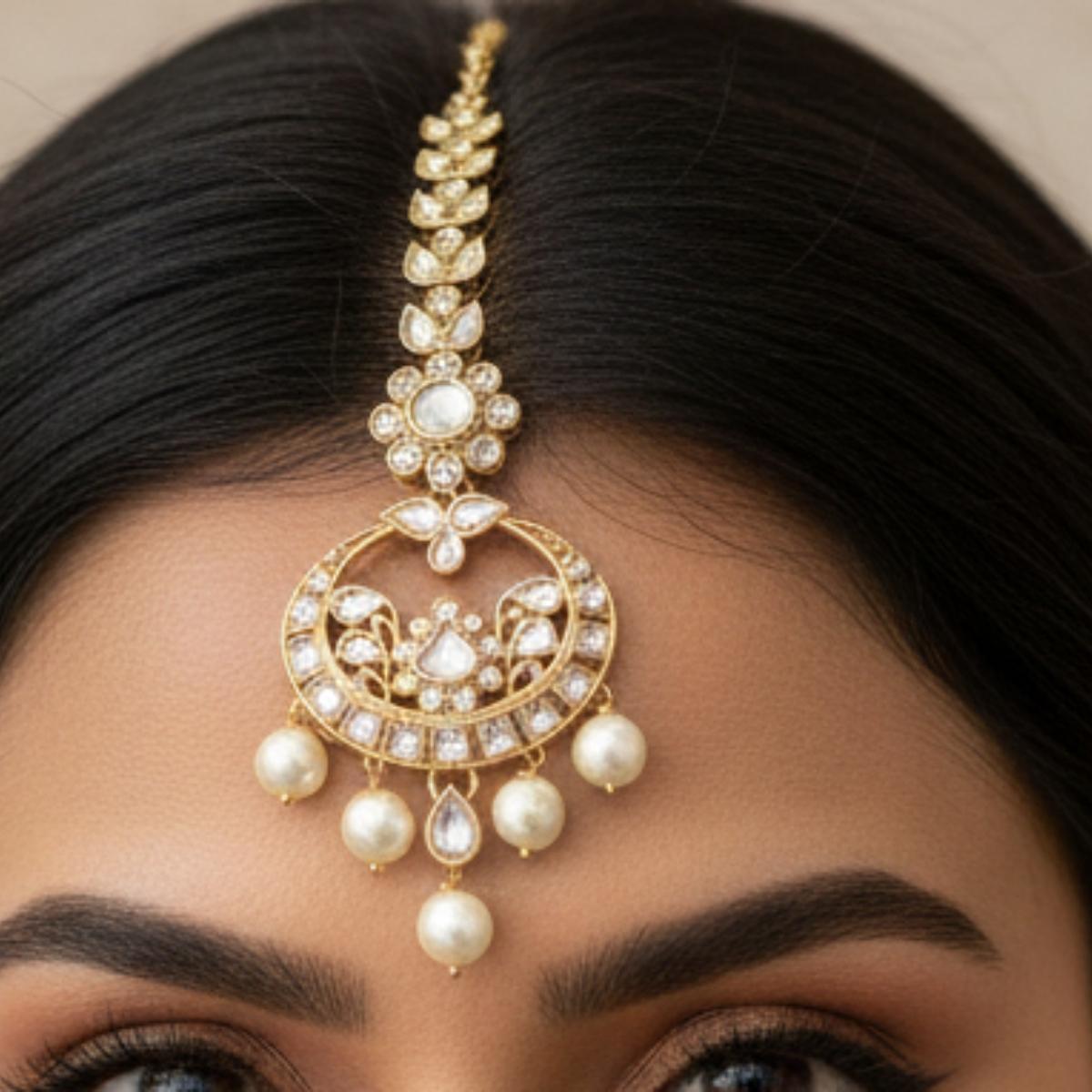 Kundan Pearl Drop Maang Tikka