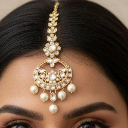Kundan Pearl Drop Maang Tikka