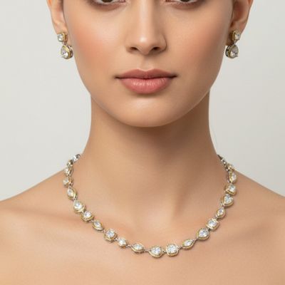 Alia minimal Polki necklace set