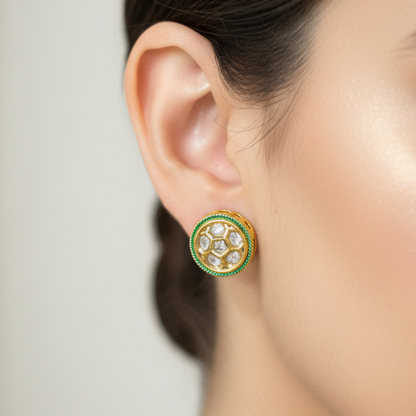Classic Kundan Round Stud Earrings
